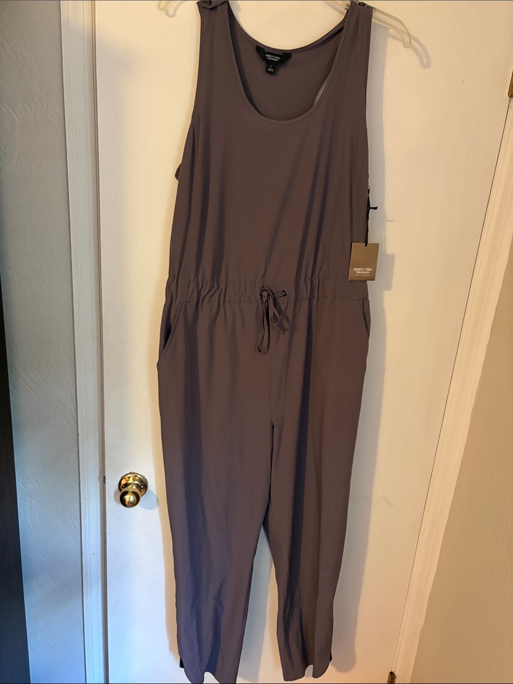 Simply Vera Vera Wang Sleeveless Drawstring Jumpsuit - Taupe